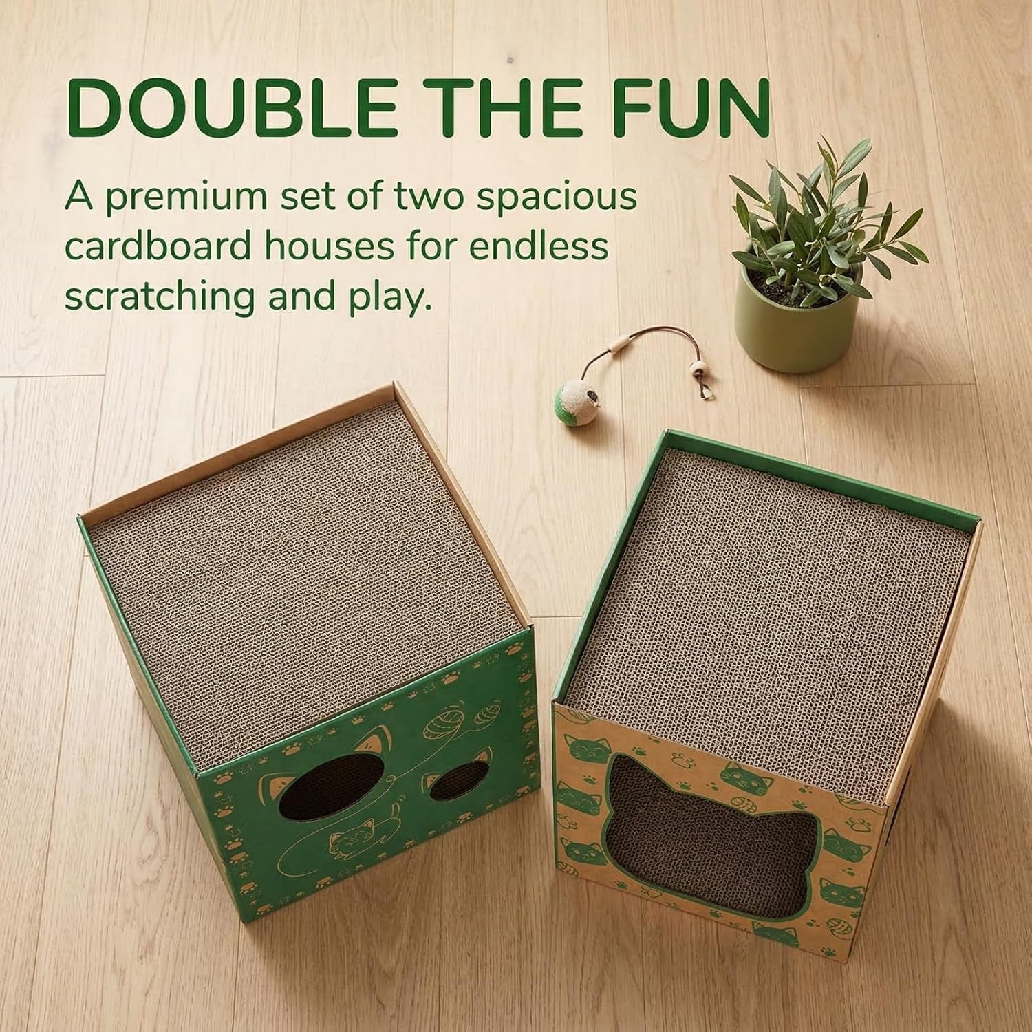 pumtus-2-pack-cardboard-cat-houses-cat-play-house-with-2-pcs-scratching-pad-corrugated-kitten-hideaway-cave-cute-cats-condos-box-cat-scratching-toy-scratcher-bed-for-indoor-cats-kittens-bunny