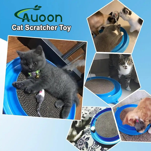 AUOON Cat Scratcher Toy with Ball Track for Indoor Cats and Kittens, Gray | 3 in 1 Interactive Cat Toy, Cat Scratch Pad with Cat Ball Toy and Cat Mouse Toy, for Chasing Exercise, Protect Furniture8