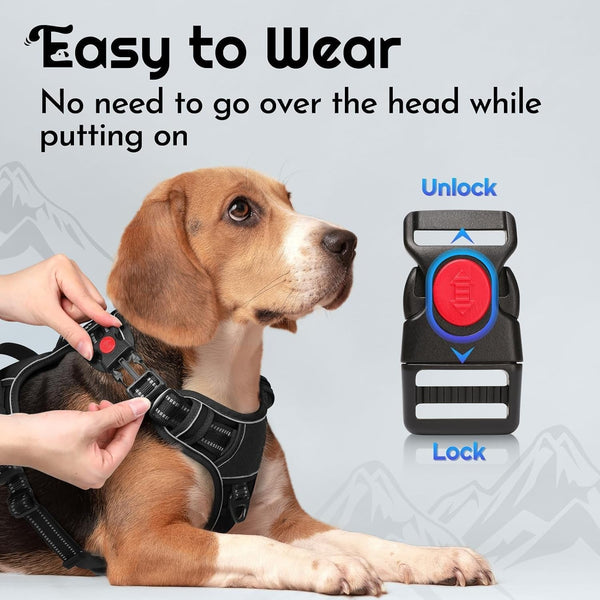 Eagloo Dog Harness No Pull for Large Dogs, Easy on & off with 3 Buckles | No Choke with Front Clip, Adjustable Fit, MOLLE System, Reflective Vest, Easy Control for Walking, Black, Large2