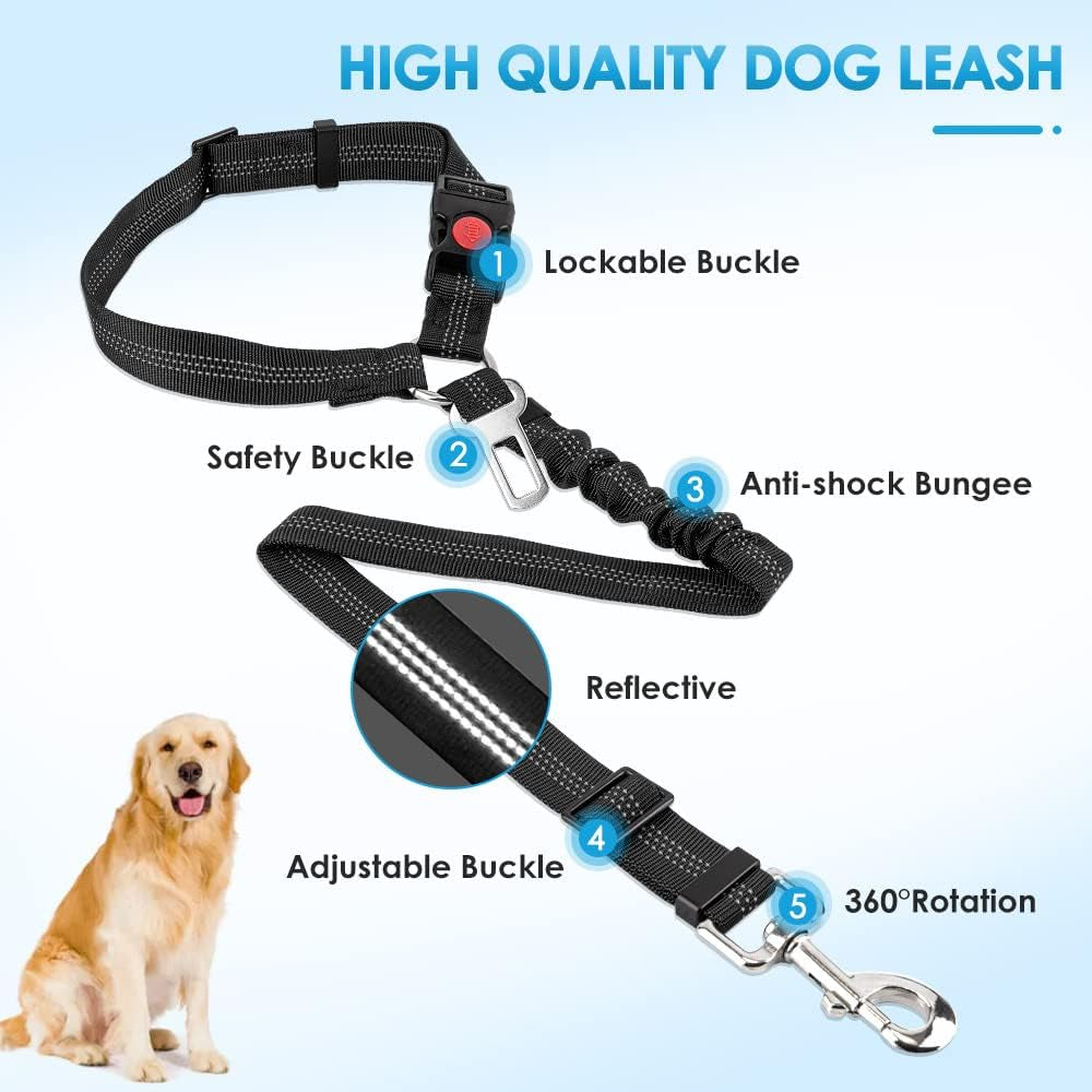 slowton-dog-seat-belt-for-car-2-pack-dog-car-harness-seatbelt-adjustable-with-elastic-bungee-buffer-2-in-1-pet-car-leash-headrest-restraint-dog-reflective-safety-tether-black-headrest-clip