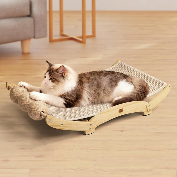 3 in 1 Sisal Cat Scratcher Bed, Solid Pine Cat Scratcher with Balls,Natural | Extra Large Cat Scratching Post with Hammock, Cat Scratcher for Scratch & Play & Rest, Cat Furniture for Indoor Cats, Kitten1
