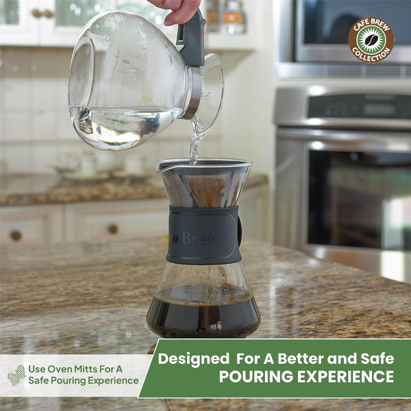 Café Brew Glass Tea Kettle, 12 Cup | German Borosilicate Glass. Gas & Electric Stovetop Safe. Heat Resistant. Whistles at Boil. 12-Cup Capacity.5