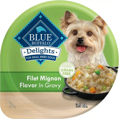 Blue Buffalo Delights Variety Pack Natural Grain Free Wet Dog Food for Small Breed Dogs (Filet Mignon Flavor & New York Strip Flavor) in Gravy with Natural Ingredients, 3.5-Oz. Each (12 Cups)16