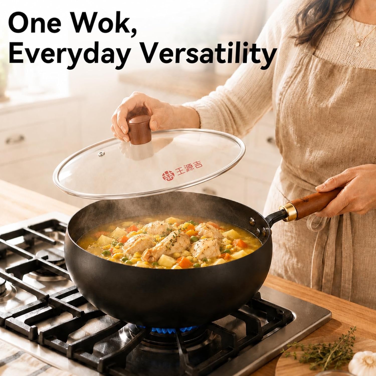9-5-inch-carbon-steel-wok-with-lid-flat-bottom-stir-fry-pan-deep-3-5-qt-bowl-for-1-2-servings-smooth-carbon-steel-surface-flat-base-for-induction-gas-electric-and-ceramic-cooktops