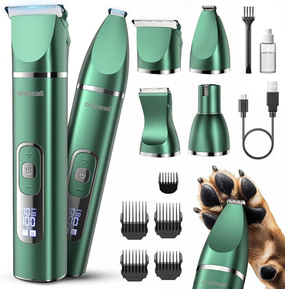 Oneisall 4 in 1 Dog Grooming Kit with LCD Display | Paw Hair Trimmer & Nail Grinder, Rechargeable, Cordless, Low Noise, IPX7 Waterproof, 3 Speeds Pet Grooming Clippers12