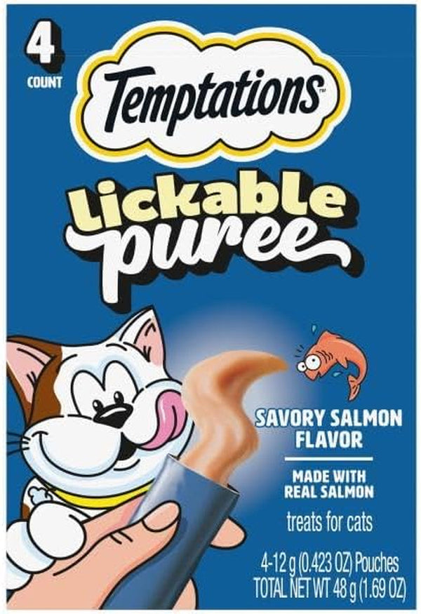 Temptations Creamy Puree Squeezable Lickable Cat Treats, Wet Cat Treats with Salmon, 0.42 Oz. Tubes, 4 Count1