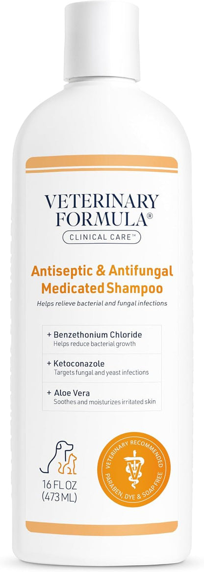 Veterinary Formula Clinical Care Antiseptic & Antifungal Shampoo, 16 Oz | Medicated Formula Helps Alleviate Scaly, Greasy and Red Skin; Free from Parabens, Dyes and Soap1