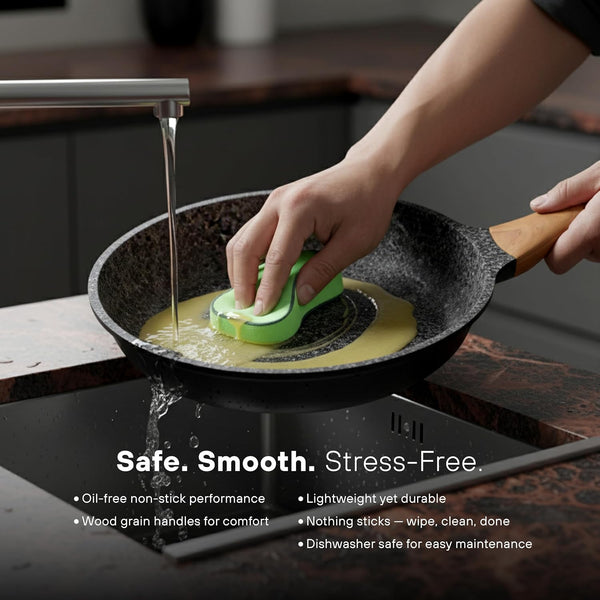 10Pcs Pots and Pans Set Nonstick with Wood Handles, Granite Cookware Set, Frying Pan, Saucepan and 3 Cooking Utensils8