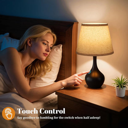 16.1" Touch Table Lamp for Nightstand, 3 Way Dimmable Small Bedroom Lamp | Touch Control, Bulb Included, Black Bedside Lamps for Desk, Night Stands, Living Room, End Table, Corded2