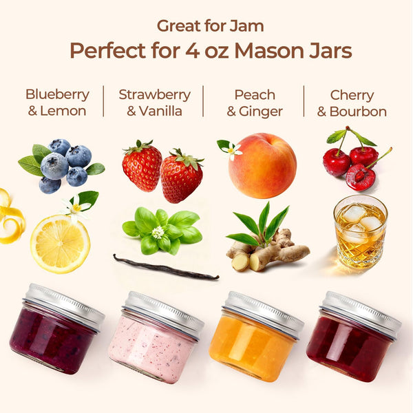 Mini Mason Jars 4 Oz, 8 Pack Regular Mouth Glass Jars with Lids | Bpa-Free Materials, Spice Rack, Small Jam, Honey Samples, Wedding Favors, DIY Candles, Labels and Twine5