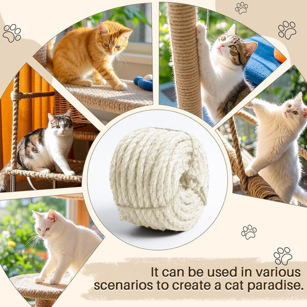 Sisal Rope for Cat Scratcher 1/4" 100 Ft Cat Tree Twine for Repairing Cat Scratching Post Replacement DIY Hemp Rope for Carpet Mat, Pet, and Crafts Gardening Home Decorating3