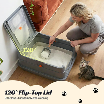 Stainless Steel Litter Box, Extra Large Enclosed Cat Litter Box with Dual Entry, Odor Control Lid & Tool-Free Assembly, Premium Metal Litter Box for Cats, Multi-Cat & Dog-Proof Homes, Grey4