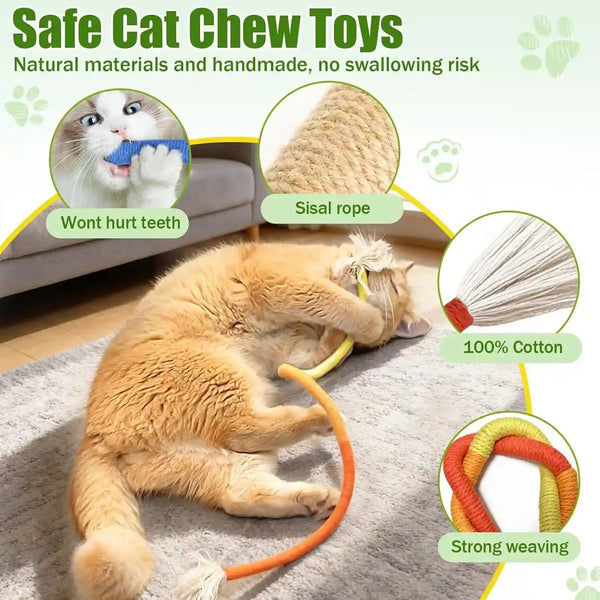 Retro Shaw Cat Toys Chew Ropes with Natural Catnip, 23.6 Inches, 3 Pack | Safe Teeth Cleaning String, for Indoor Cats, Soft Sisal Material, Interactive Fun Cats Nip Kicker3
