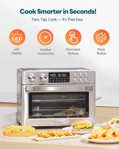 28QT Air Fryer Toaster Oven Combo, Large 12-In-1 Convection Countertop Oven with Next-Gen Heatwave Convection, 3-Layer Cooking, Rotisserie for Chicken, Fits 11" Pizza, All Accessories, Stainless Steel7
