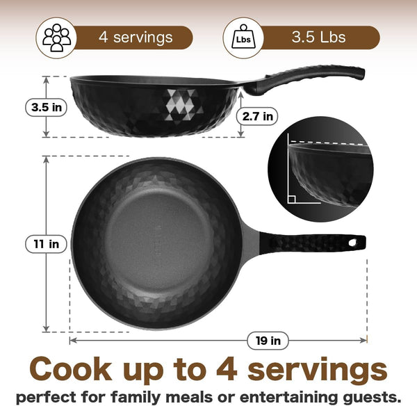 Diamond X Premium Non Stick Wok Pan - 11" Large Flat Bottom Chinese Wok - Woks & Stir-Fry Pans Nonstick - Titanium-Coated 8-Layered Korean Engineered Skillet for Frying, Oil-Free, Pfoa-Free7