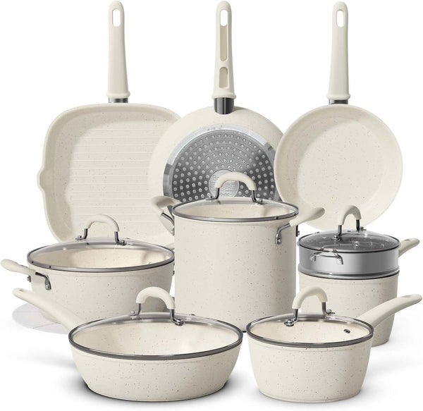 24Pcs Pots and Pans Set Non Stick,Titanium Ceramic Cookware Sets | with 8Qt Stockpot,Pfas-Free,Long-Lasting Nonstick,Easy to Clean,Induction Compatible,Fast & Even Heating,Complete Kitchen Set1