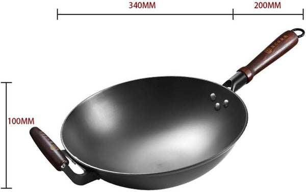 13 Inch Black Cast Iron Wok Pan round Bottom with Wooden Handle, Use on Gas Stove, Campfire Open Fire Stir-Fry, Physical Non Stick8