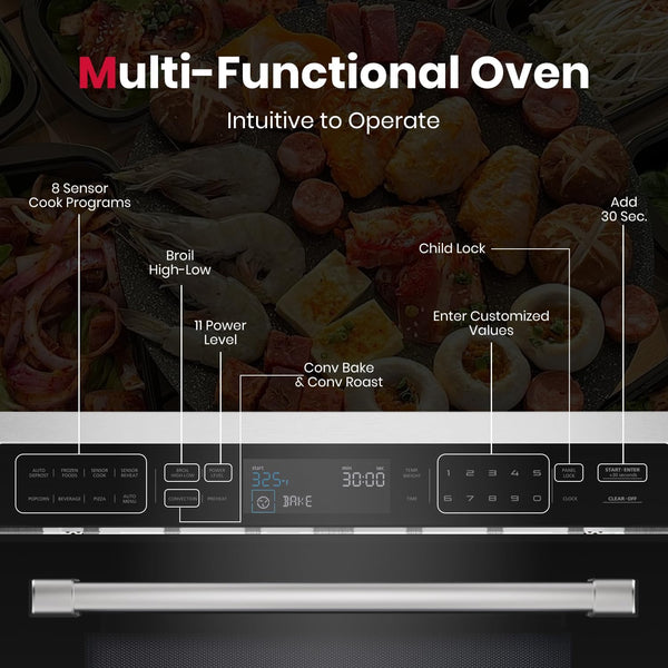 24 Inch Built in Microwave Oven, 1.6 Cu. Ft, 1000W, 11 Levels | Microwave and Convection Oven Combination with Sensor Cook, Touch Control, LCD Display, Stainless Steel5