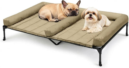 Veehoo Elevated Dog Bed for 2 Dogs, Cooling Raised Dog Bed with Bolster Mat | Outdoor Double Dog Bed with Removable Waterproof Cushion, Breathable Mesh, Non-Slip Feet for Outdoor & Indoor, 49", Brown10