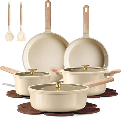 Pots and Pans Set, Ceramic Cookware Set, 14Pcs | Healthy Induction Kitchen Set, with Silicone Lids, Easy Clean, Even Heating, Space Saving, PFAS FREE1