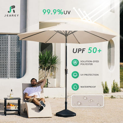 9FT Outdoor Patio Umbrella, Market Umbrella, Beige | Outdoor Table Umbrellas with 8 Sturdy, Tilt & Crank UV Protection Waterproof for Garden, Deck, Backyard, Pool3