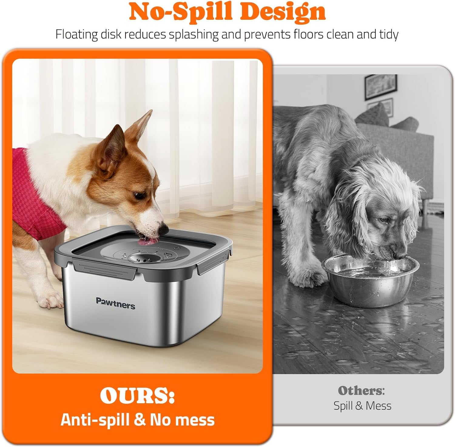 pawtners-stainless-steel-dog-water-bowl-no-spill-152oz-4-5l-grey-slow-water-bowl-for-dog-with-filter-non-slip-base-no-splash-water-bowl-for-medium-large-messy-drinkers