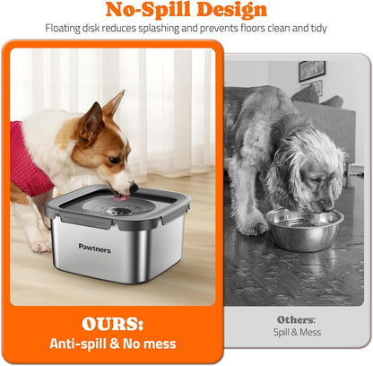 Pawtners Stainless Steel Dog Water Bowl No Spill, 152Oz/4.5L, Grey | Slow Water Bowl for Dog with Filter, Non-Slip Base, No Splash Water Bowl for Medium Large Messy Drinkers4