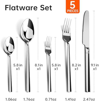 5-Piece Stainless Steel Flatware Set and Coating-Free Hybrid Stainless Steel Wok with Lid, 12.6" Flat-Bottom Stir-Fry Pan7