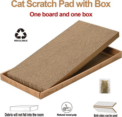 Cat Scratcher Cardboard with Box Durable Corrugate Scratching Kitty Sofa Lounge Bed Reversible Catnip Included for Indoor Cats, Cat Scratching Pad, Cat Post, Double-Sided Design, Large (Box,5Pcs)4