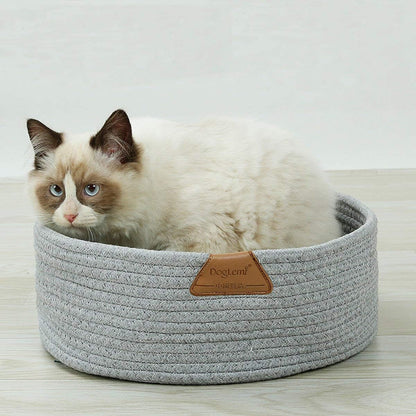 Cat Bed Basket Nest round Cotton Rope Woven Warm Medium,Pet Sleeping Bed House Cute Fun Scratcher Scratching Scratch Mat Pad for Puppy Small Dogs Indoor Play Eco Washable Winter Summer (Gray)6