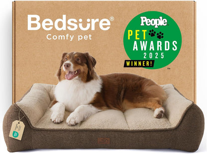 Bedsure Supportmax™ XL Orthopedic Dog Beds Large Sized Dog - Extra Thick Supportive Dogs Couch with Waterproof Washable Cover, Extra Large Comfort Pet Sofa with Soft Sherpa & Nonskid Bottom, Grey, 42"33