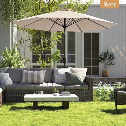 9 FT Patio Umbrella Outdoor Table Umbrella Fiberglass Frame Beige | 9 FT Fiberglass Frame, Crank & Tilt, 8 Ribs, 180G UV50+ Canopy. Wind Fade Resistant. Suitable for Patio, Deck, Pool, Garden.8