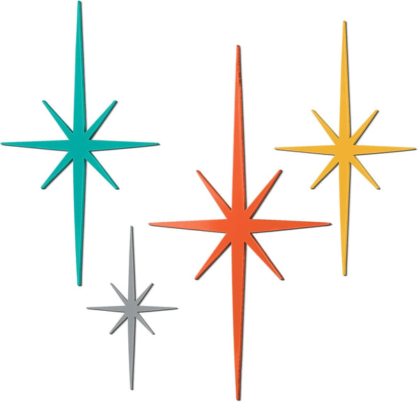 4 Pcs Starburst Shaped Wall Decor Mid Century Modern Art,Retro | Cast Iron Whimsical Wall Art Atomic Stars Elegance Accents Vintage Celestial Whimsigoth Hangings for Home Office Room1