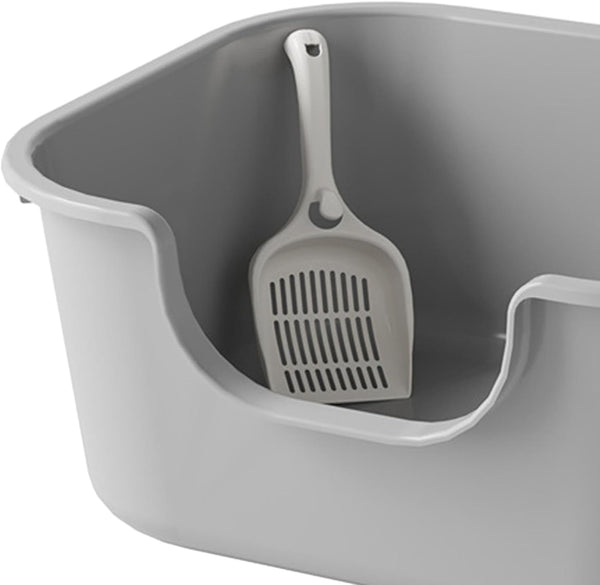 Oversized Open Top Pet Litter Tray with High Sides - Semi Closed Cat Litter Basin Portable Bedpan for Cats- Grey4