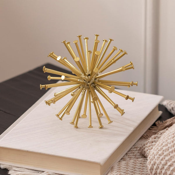 4.5” Metal Spike Sphere Tabletop Decor, Gold Geometric Decorative Ball | Abstract Gold Sculpture Table Decorations for Home, Metal Art Decor Orb for Living Room Bedroom Office1