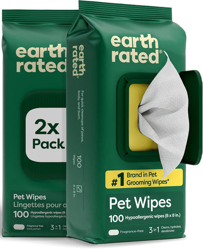 Earth Rated Dog Wipes for Paws & Butt, Deodorizing, Unscented, 100Ct | Hypoallergenic, 3-In-1 Cleaning and Hydrating, for Grooming Paws, Body and Butt18