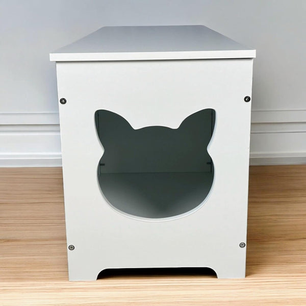 White Cat House with Hideaway Litter Box, Dog Proof Litter Boxes, Cabinet for Large Cats, Hidden Litter Box Cover, Cat Washroom, Enclosure Furniture.4