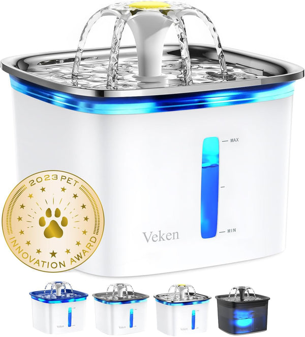 Veken Innovation Award Winner 95Oz/2.8L Cat Water Fountain | Automatic Pet Fountain Dog Water Dispenser with Replacement Filters & Silicone Mat, Gift for Cats, Dogs, Multiple Pets (Grey)9