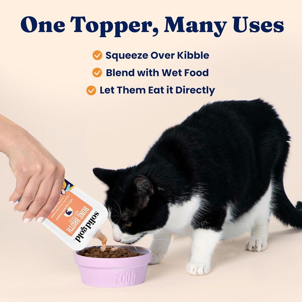 Solid Gold Bone Broth Cat Food Topper - Limited Ingredient Lickable Cat Broth Pouches W/Salmon Protein Shreds & Collagen for Hydration & Gut Support - Easy to Serve Gravy for Cats Meal Topper - 12Ct2