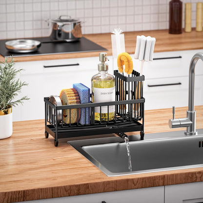 Sponge Holder for Kitchen Sink, Sink Organizer with Brush Holder | Kitchen Countertop Organizers and Storage Essentials, Rustproof 304 Stainless Steel (Black, 9.25″)7