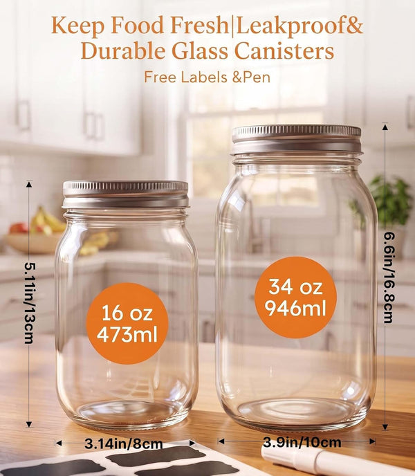 Mason Jars 16 Oz with Lids, 4 Pack Clear Glass Jars for Meal Prep & Storage | Leakproof Airtight Seal, BPA Free Thick Glass, Microwave Safe Food Container, Ideal for Canning, Overnight Oats, Meal Prep3