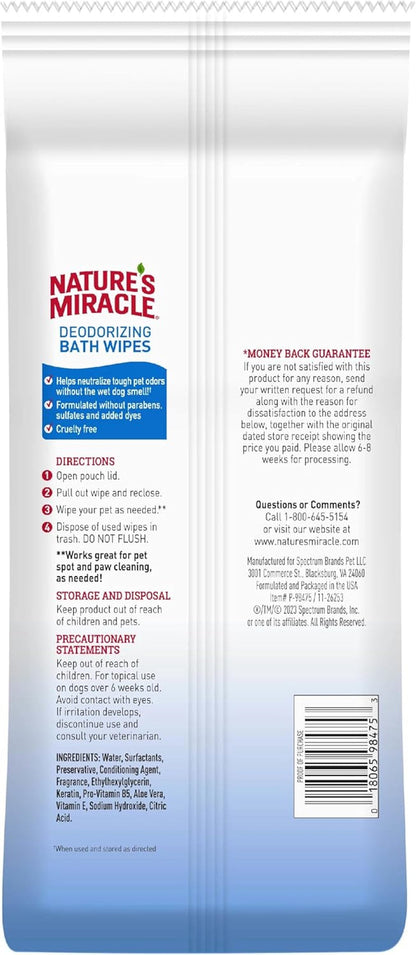 Nature'S Miracle Deodorizing Bath Wipes for Dogs, 100 Count | Neutralize Tough Pet Odors between Baths, Promotes Healthy Skin & Coat, Great for Spot & Paw Cleaning, Sunkissed Breeze Scent2