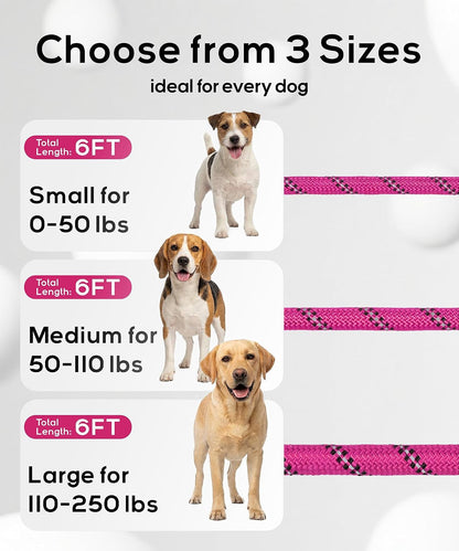 Tagme Slip Lead for Dogs, No Pull Training Leash, Padded Handle (Hot Pink) | Braided Climbing Rope, Reflective Stitching, 6 Ft, Fits Small to Large Dogs up to 250 Lbs, Cushioned Grip, No Leash Burn4