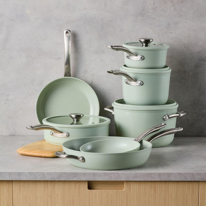 Halo Ceramic Nonstick Cookware Set, 11-Piece Pots and Pans Set | Laserdefense Durability Technology for Long Lasting Non Stick Performance, Everyday Cooking, in Sage2