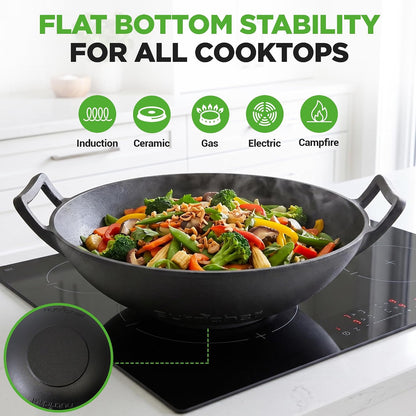 14" Cast Iron Wok with Wooden Lid - Pre-Seasoned Kadai for Stir-Fry with Loop Handles, Compatible with Multiple Cooktops Including Induction, Large 5.8 Qt Capacity6
