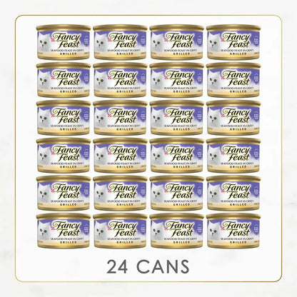 Purina Fancy Feast Grilled Wet Cat Food Seafood Feast in Wet Cat Food Gravy - (Pack of 24) 3 Oz. Cans4
