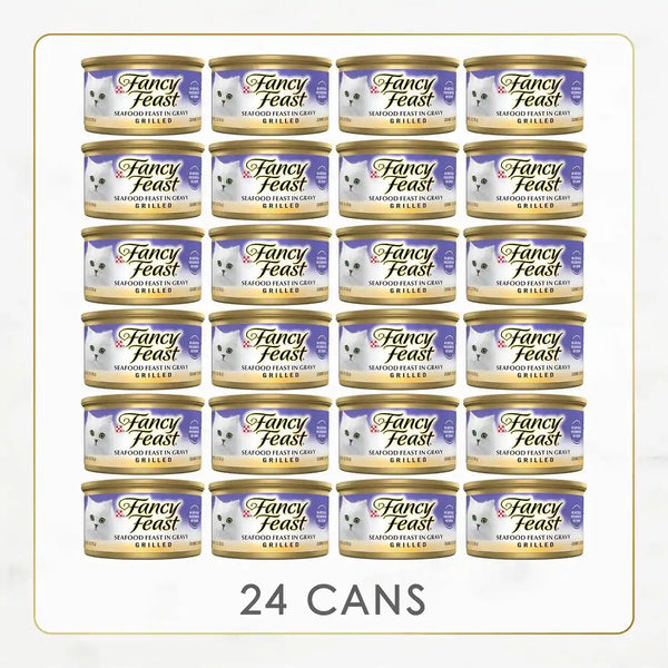 Purina Fancy Feast Grilled Wet Cat Food Seafood Feast in Wet Cat Food Gravy - (Pack of 24) 3 Oz. Cans4