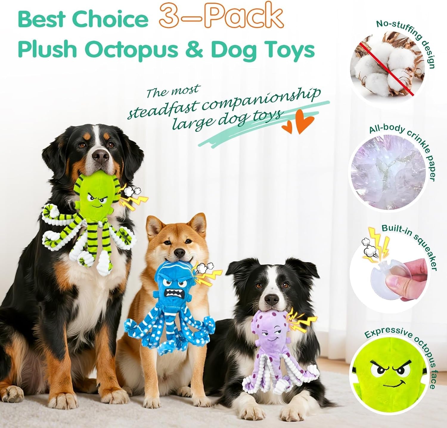 fuufome-octopus-dog-toys-with-no-stuffing-for-small-medium-large-3-pack-tough-plush-squeaky-interactive-fetch-toys-puppy-teething-chew-toys-to-relieve-boredom-perfect-for-cuddling-playtime