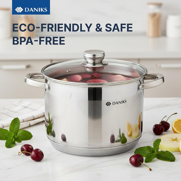 Standard 11-Piece Stainless Steel Cookware Set with Glass Lids, Includes Saucepan with Lid and Frying Pan, Tri-Ply Bases for Even Heating, Induction Compatible, Dishwasher Safe, Silver9