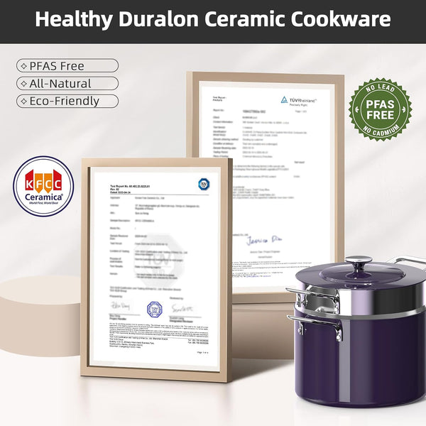Lux 13Pc Forged Lightweight Nonstick Ceramic Cookware Set, Pfas-Free | Healthy G10 Duralon Ceramic Coating, Pots & Pans Set, Stay-Cool Handles, Metal Lids, All Cooktops & Induction Ready, Eggplant8